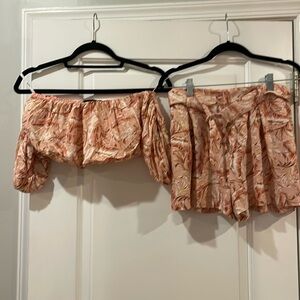 Mink pink top and shorts set. Size small. Top is off the shoulder